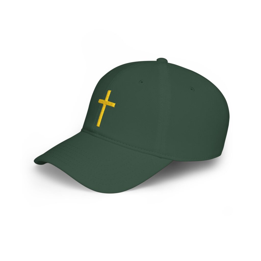 Embroidered Gold Cross Baseball Cap — Christian Faith Low Profile Hat