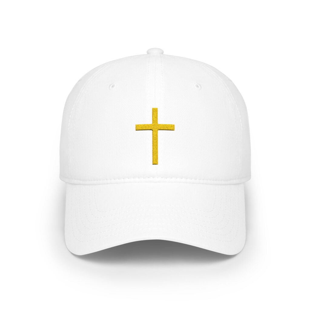 Embroidered Gold Cross Baseball Cap — Christian Faith Low Profile Hat