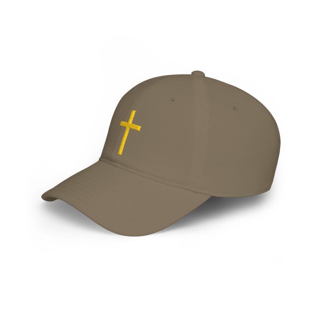 Embroidered Gold Cross Baseball Cap — Christian Faith Low Profile Hat