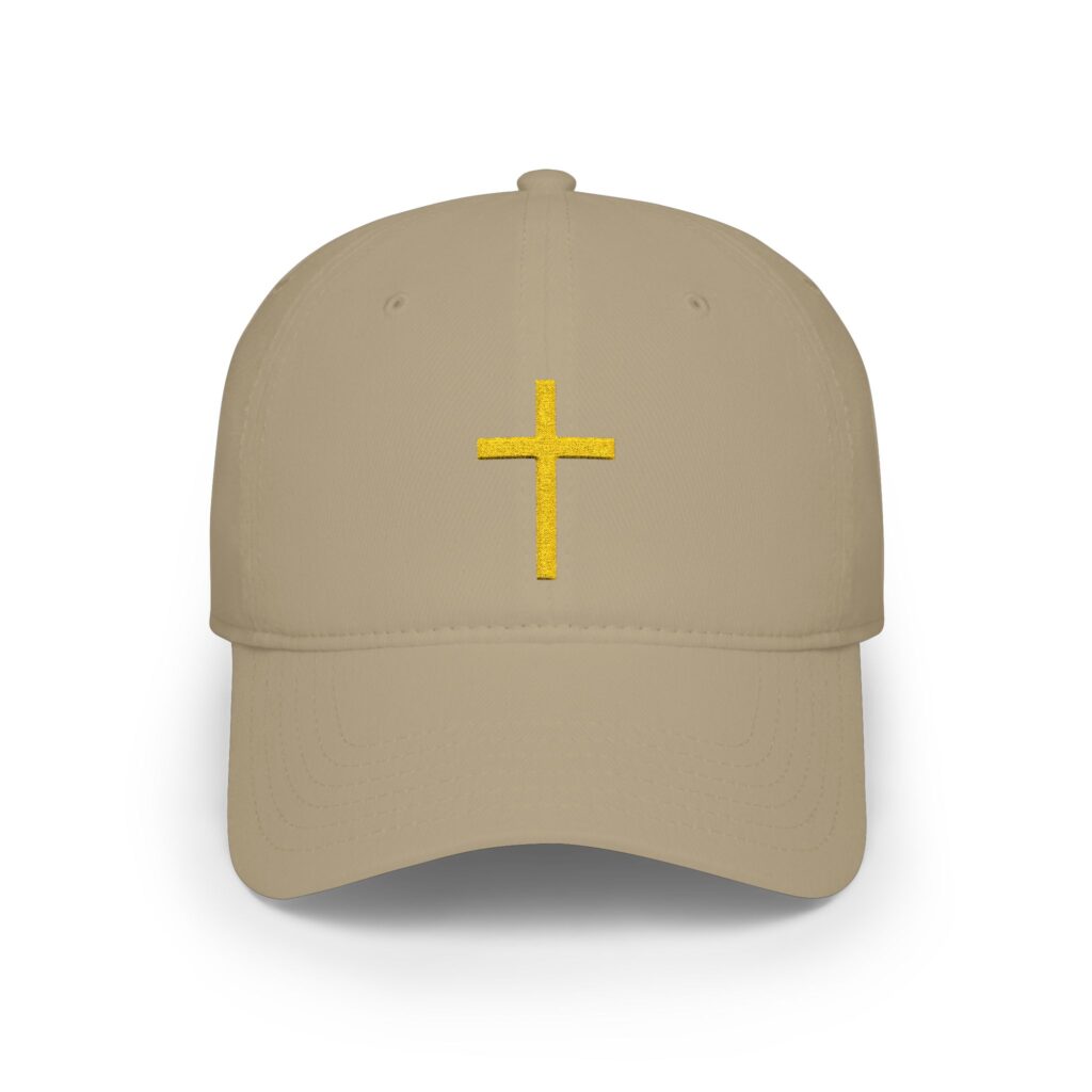 Embroidered Gold Cross Baseball Cap — Christian Faith Low Profile Hat