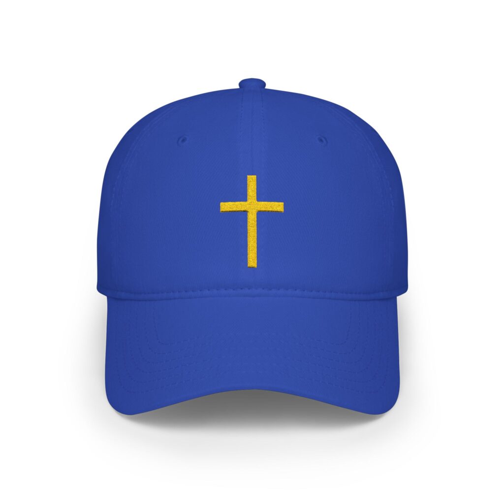 Embroidered Gold Cross Baseball Cap — Christian Faith Low Profile Hat