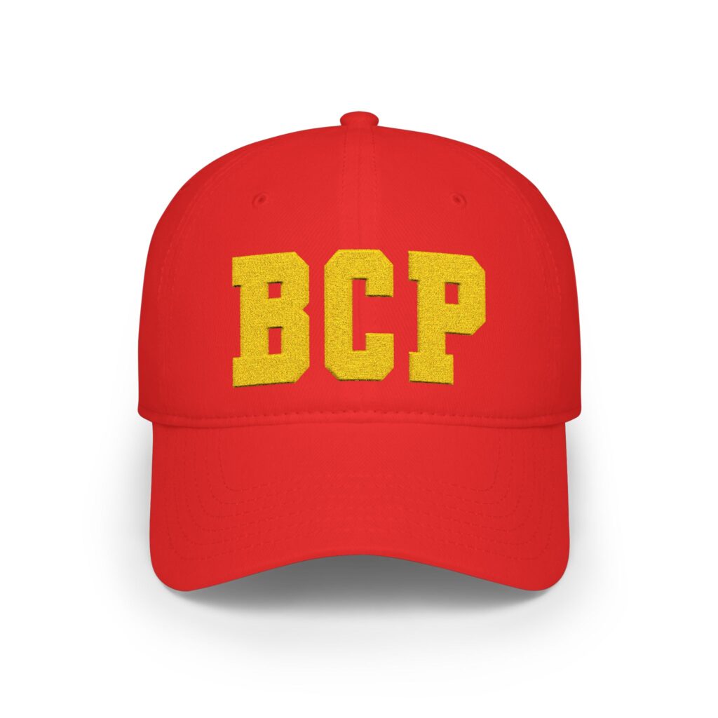 BCP Embroidered Low Profile Baseball Cap — Red & Gold Casual Team Hat