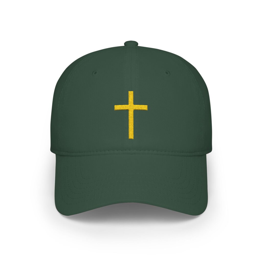 Embroidered Gold Cross Baseball Cap — Christian Faith Low Profile Hat