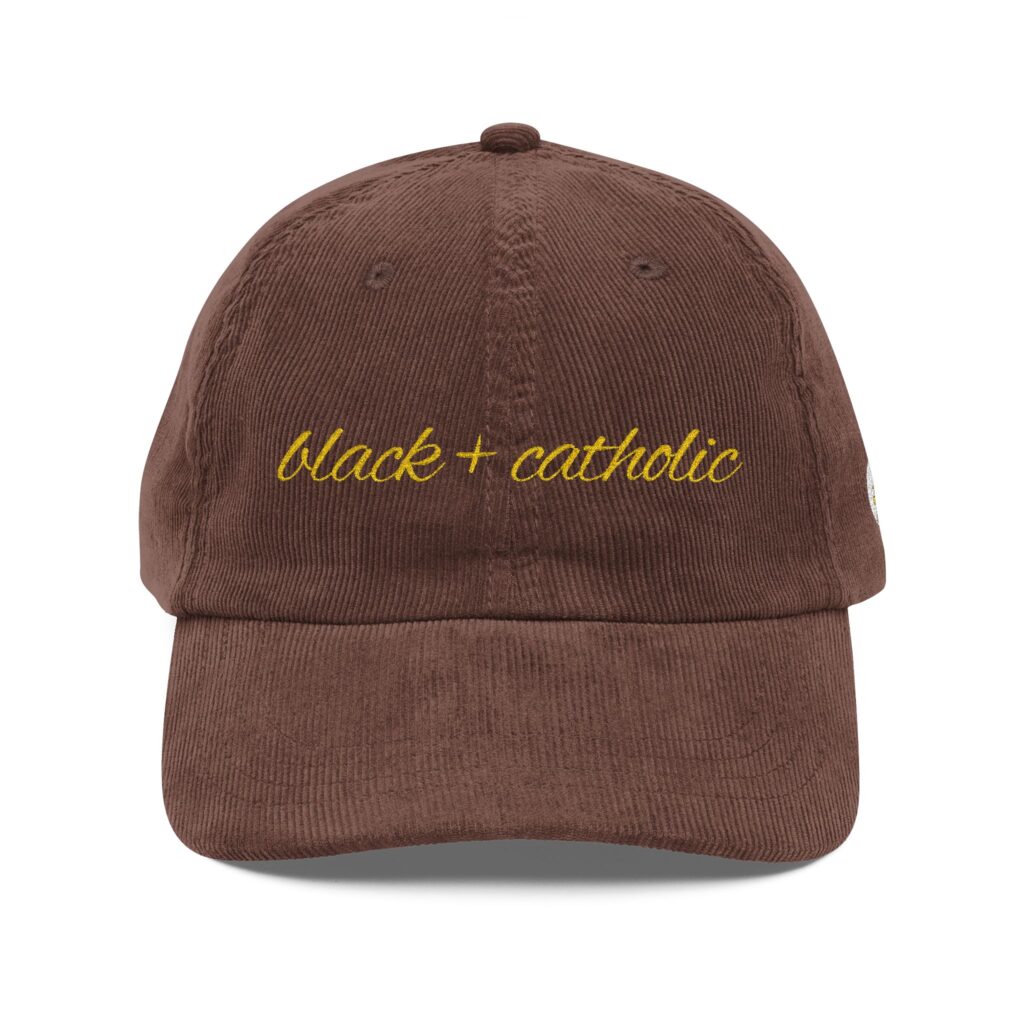 Black + Catholic Corduroy Hat (Gold)