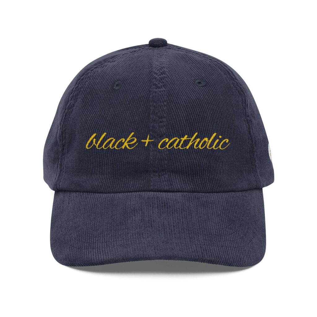 Black + Catholic Corduroy Hat (Gold)