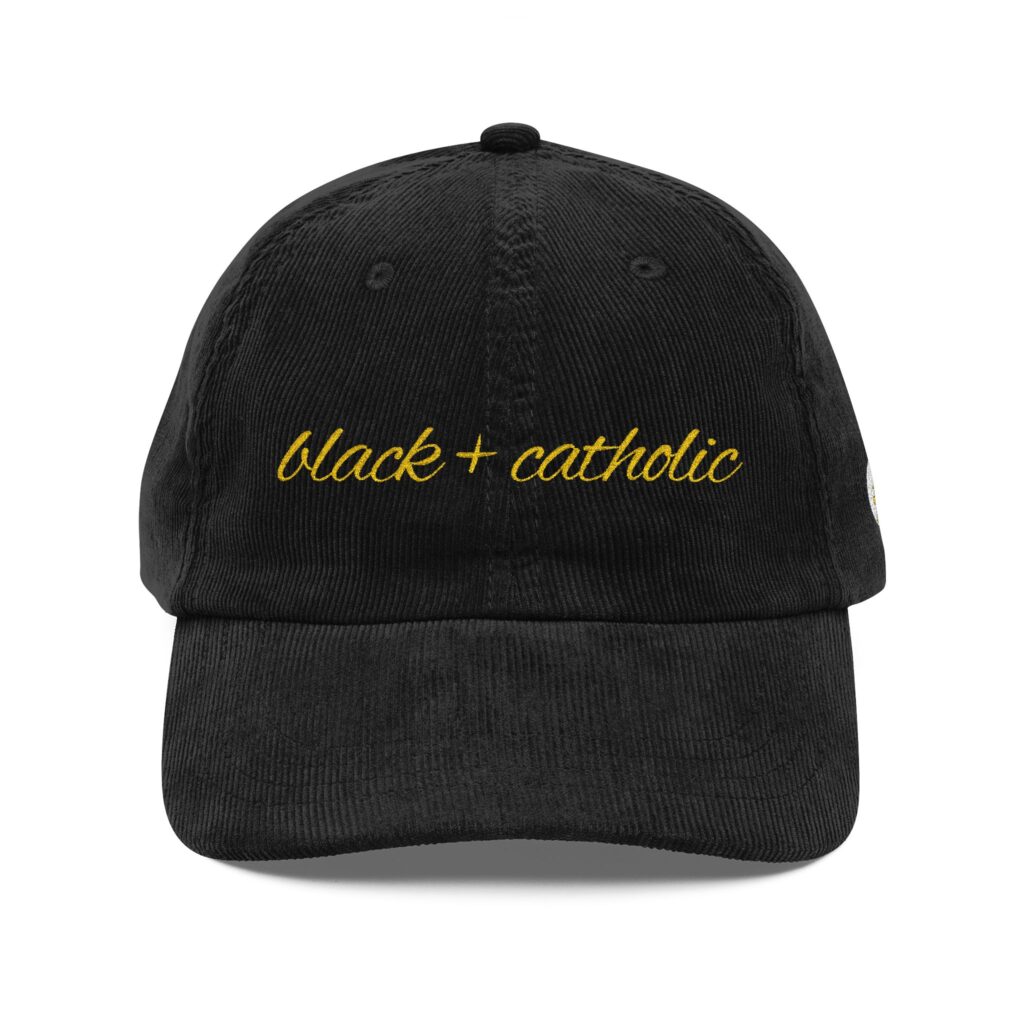 Black + Catholic Corduroy Hat (Gold)